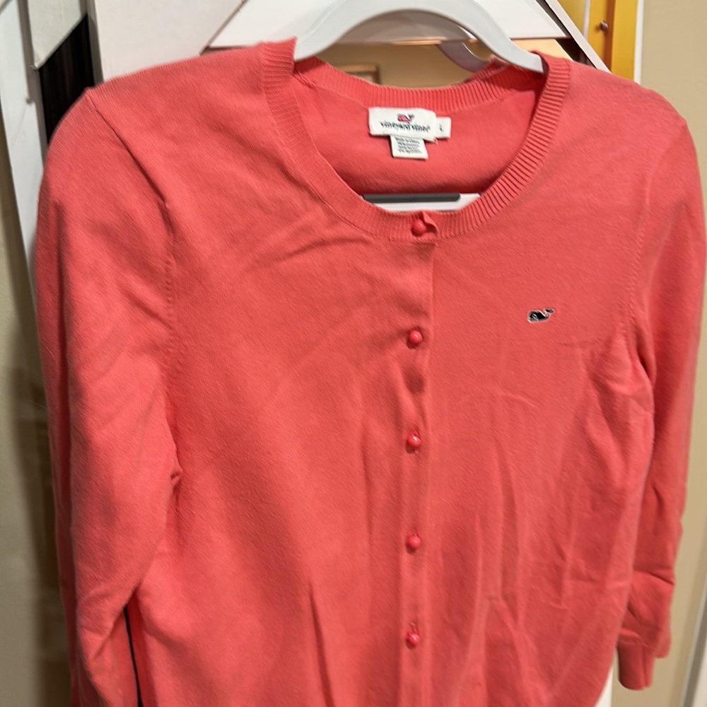 VINEYARD VINES PEACH CARDIGAN- LARGE